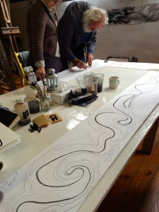 Back in the studio making a collaborative line drawing 